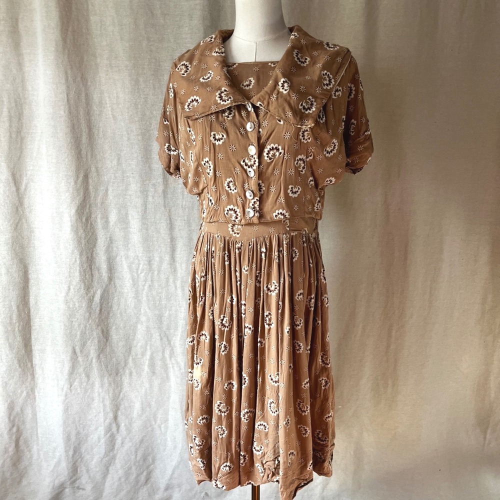Vintage 1940s Dress Setโ Novelty Bird Button Sailor Collar Jacket Ensemble S